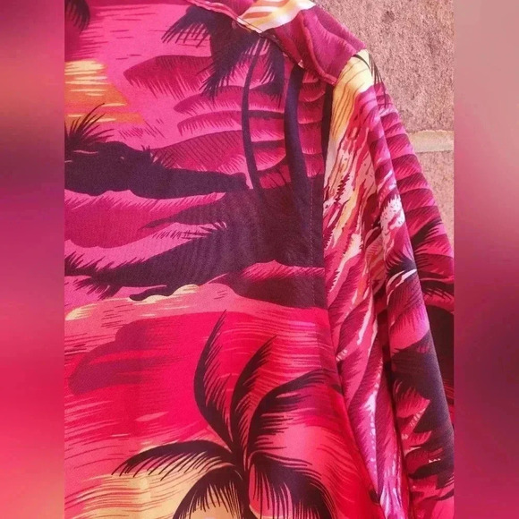 Men's L Design in Italy Hawaiian Shirt Short Sleeve Rayon Palms Boats Sunset - Picture 4 of 8